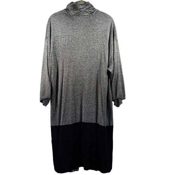 Chicos Women's Sweater Open Cardigan Long Medium Black Gray Lightweight Knit 3/4 - Picture 5 of 7